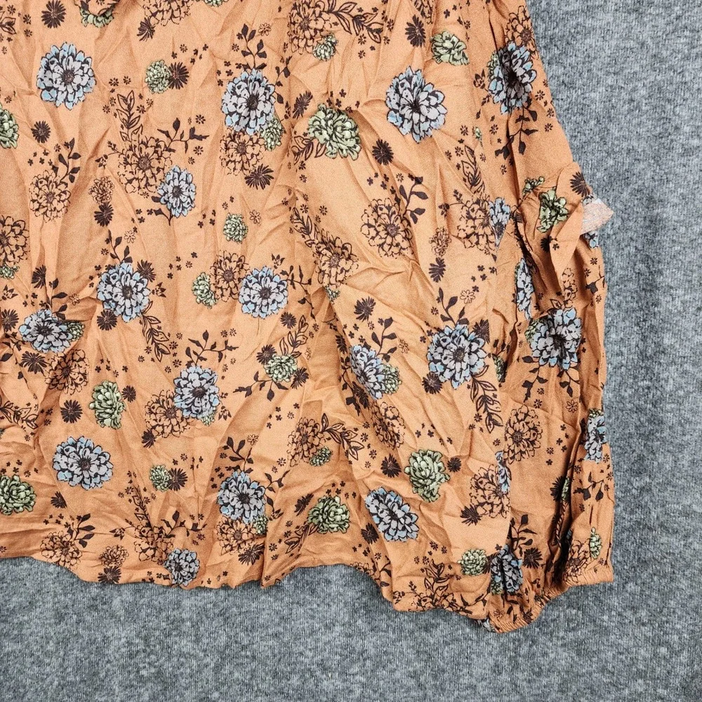 Sonoma Floral Blouse Women 4X Rust Orange Boho Ruffle V-Neck Long Sleeve NWT